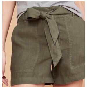 Lou & Grey LOFT Shorts Women's Medium Green Linen Belted Shorts Pockets Beachy
